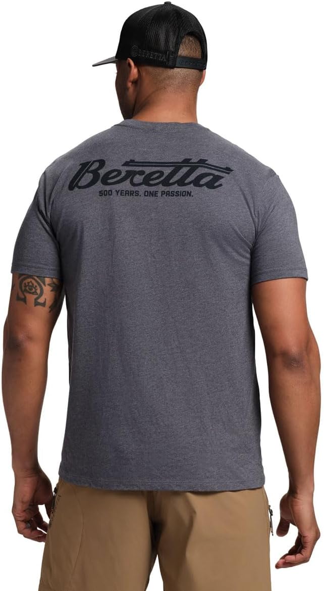 Beretta Men's Rail SS Casual Durable Active Wear Ribbed Crew Neck Logo Print Double Needle Hems Short Sleeve T-Shirt