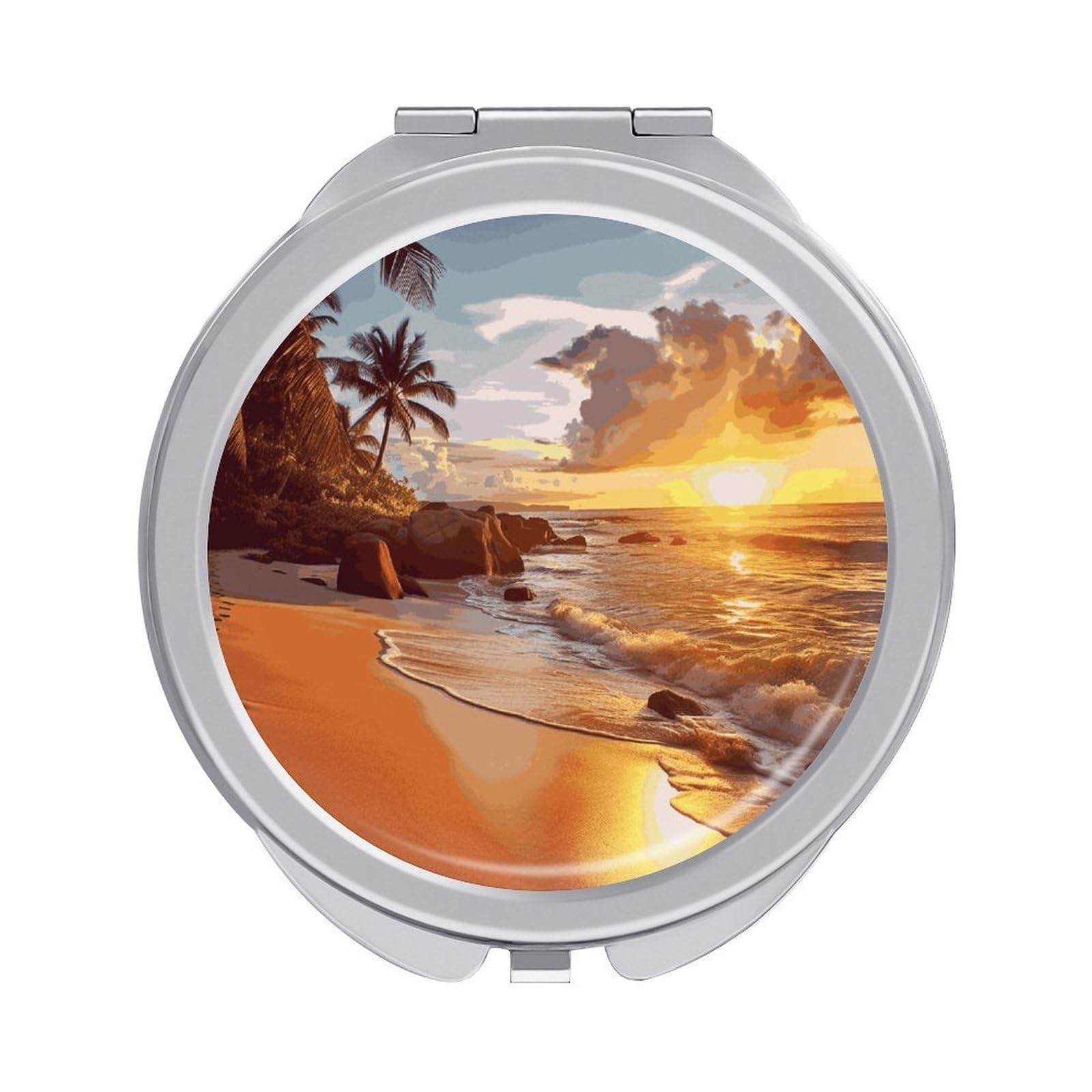 VstaDank Tropical Beach at Sunset Compact Mirror for Purses Round Fashion Travel Makeup Mirror 2X /1x Magnifying Double Sides Mini Mirrors Portable Pocket Mirrors for Handbag Purse Women Gift