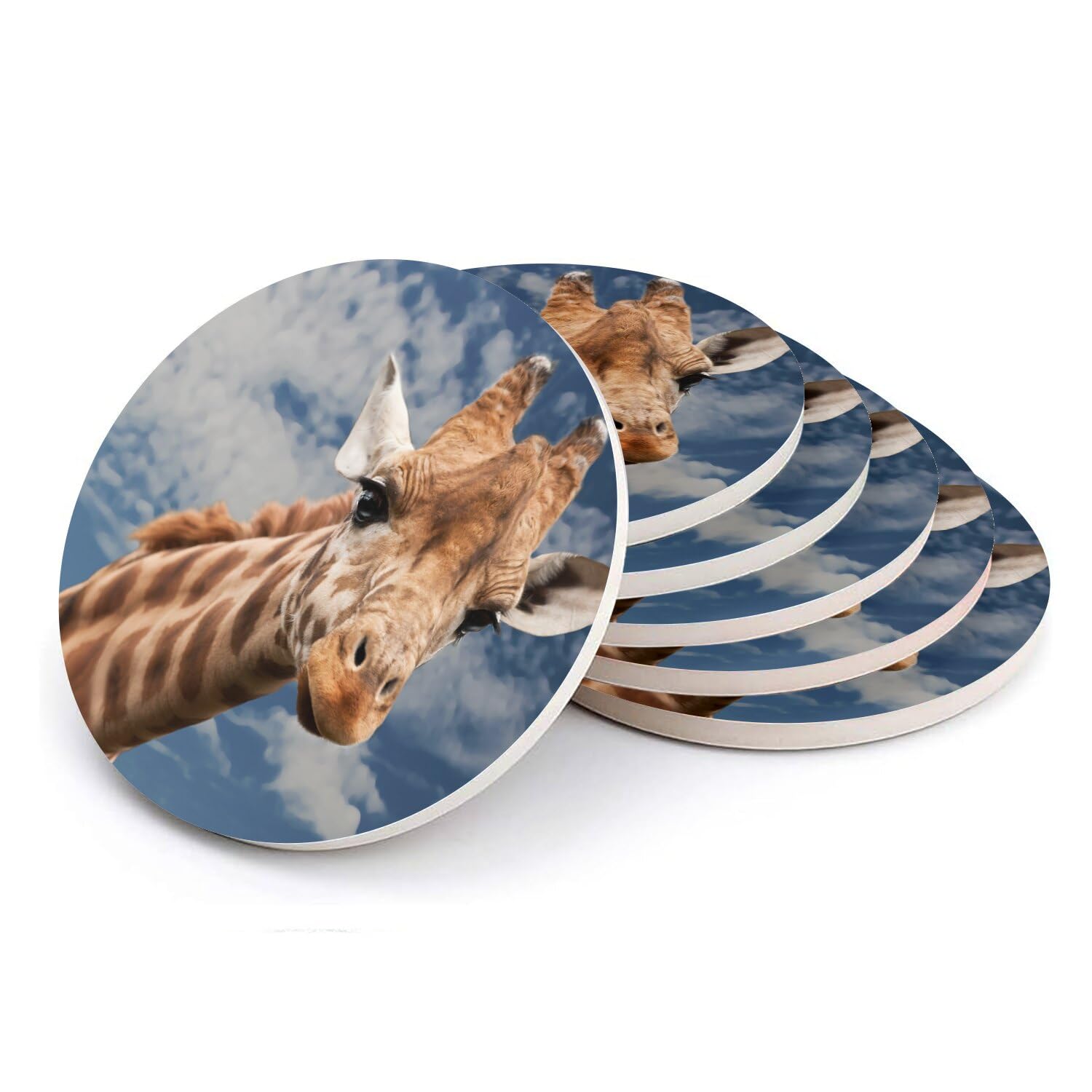Sous-verre ronds en céramique girafe cadeau idéal lot de 6 dessous de verre nature