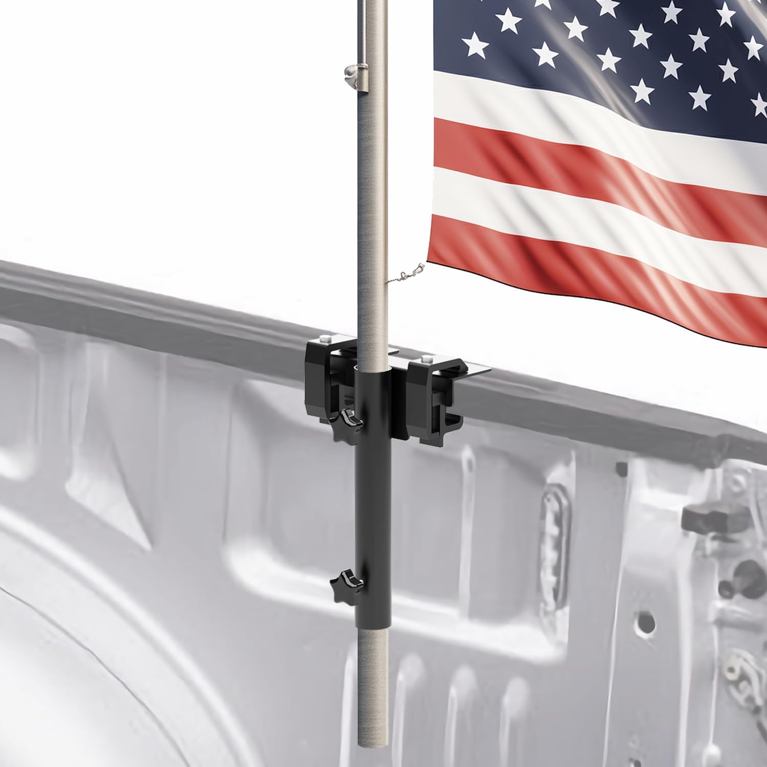 No Drilling Flagpole Mount for Truck Bed, No Drilling Side Flag Pole Mount Kit for Truck Bed, Universal Black Flagpole Holder Fit Up to 1.5 inch Pole