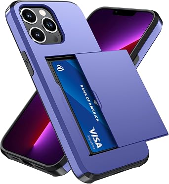 Qinmay Compatible with iPhone 13 Pro Max Case with Card Holder, Dual Layer Shockproof,Heavy Duty Protective Hidden Slot Slim Wallet Phone Cover,Purple