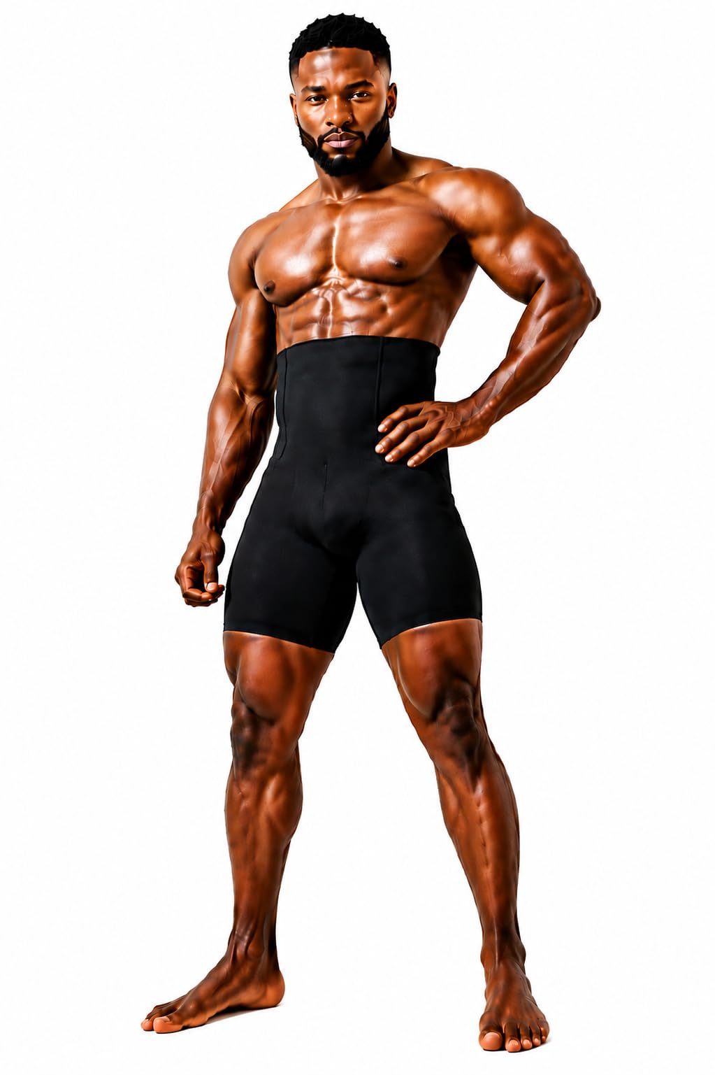 Men's High Waist Tummy Control Compression Shorts Black-image-18