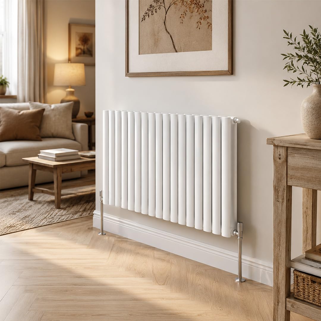 Built Right Oval Designer Radiator, Central Heating Radiator, Horizontal & Vertical Single or Double Panel Oval Tube Radiator, White or Anthracite, Multiple Sizes (White, 600 x 1020 - Double)
