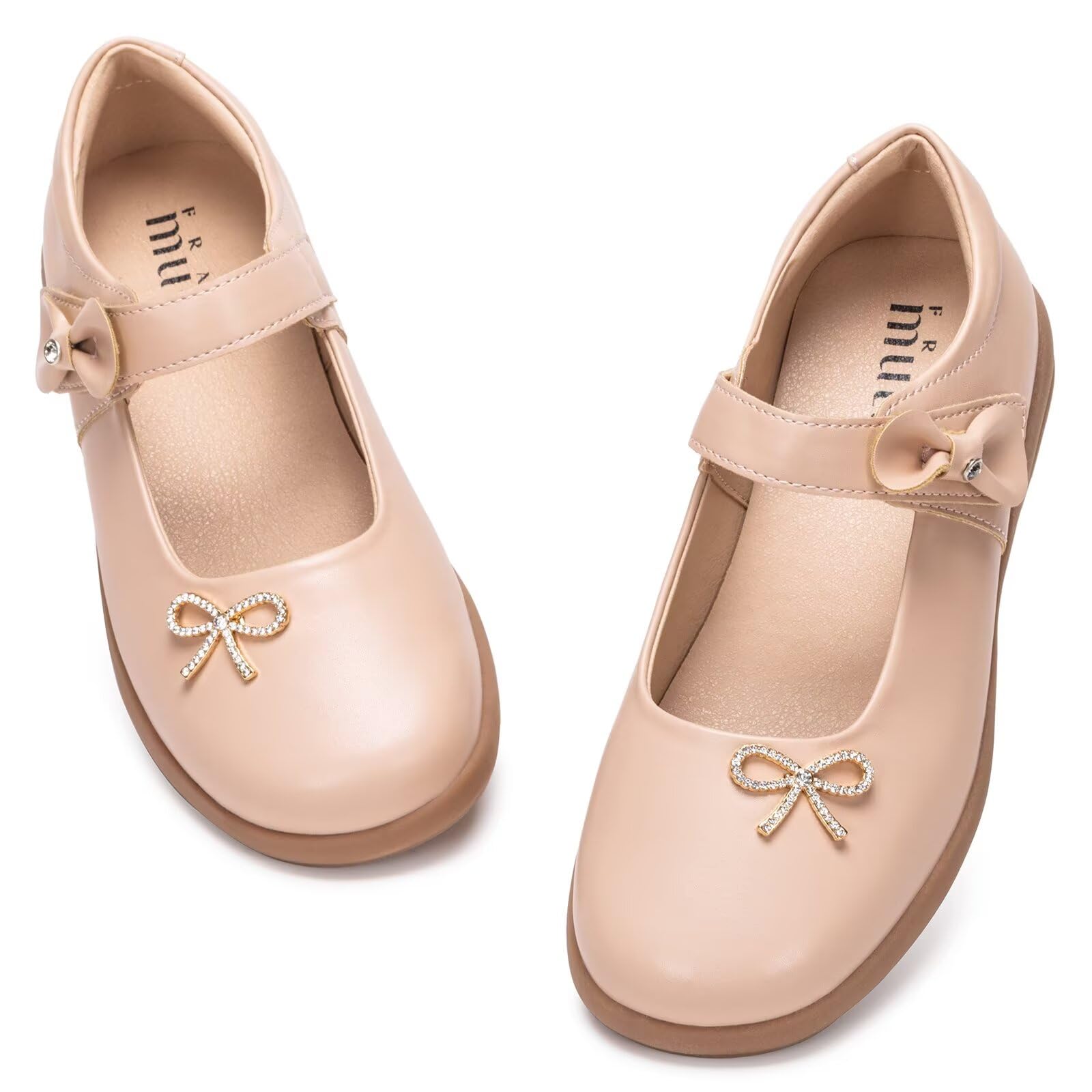 Frank Mully Mädchen-Kleiderschuhe Mädchen Mary Jane Flache Schuhe Ballerinas Flache Party-Schulschuhe mit Schleife für Kleinkinder/kleine Kinder/große Kinder, Nackt, 30 EU