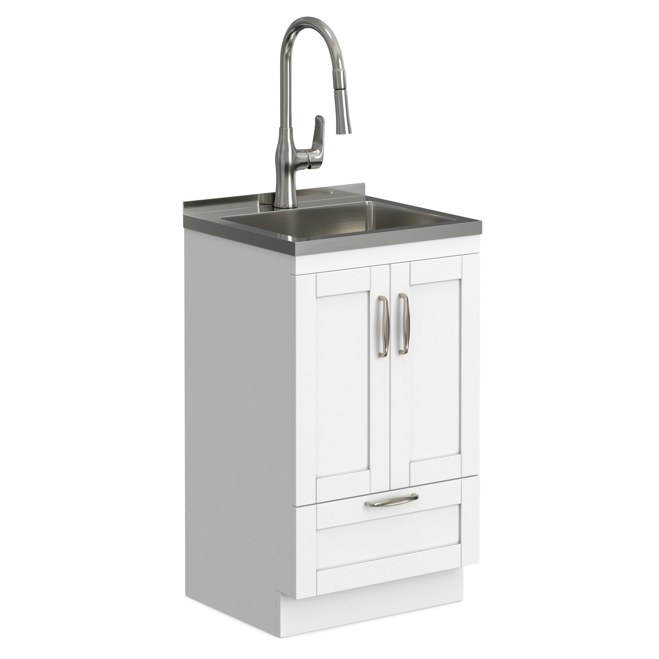 SIMPLIHOME Reed 20" Wide Stainless Steel Sink Laundry Cabinet in Pure White