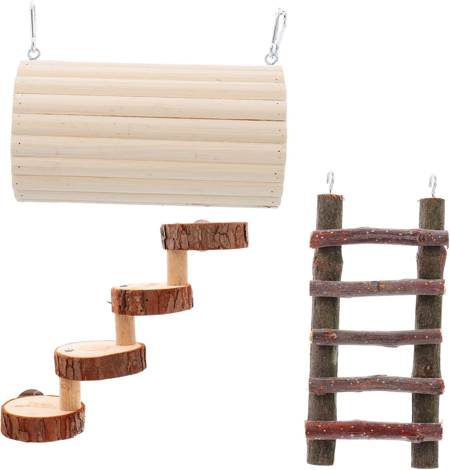 Sosoport 3pcs Hamster Playset Wooden Ladder Tunnel Step Toy Hideout Tube for Squirrel Chinchilla Guinea Pig