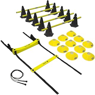 Kit Circuito Funcional Muvin Escada de Agilidade com 10 degraus + Corda de Pular Tamanho Ajustável em PVC + 10 Half Cones de Marcação de Plástico + 5 Barreiras de Salto com Cones 24cm