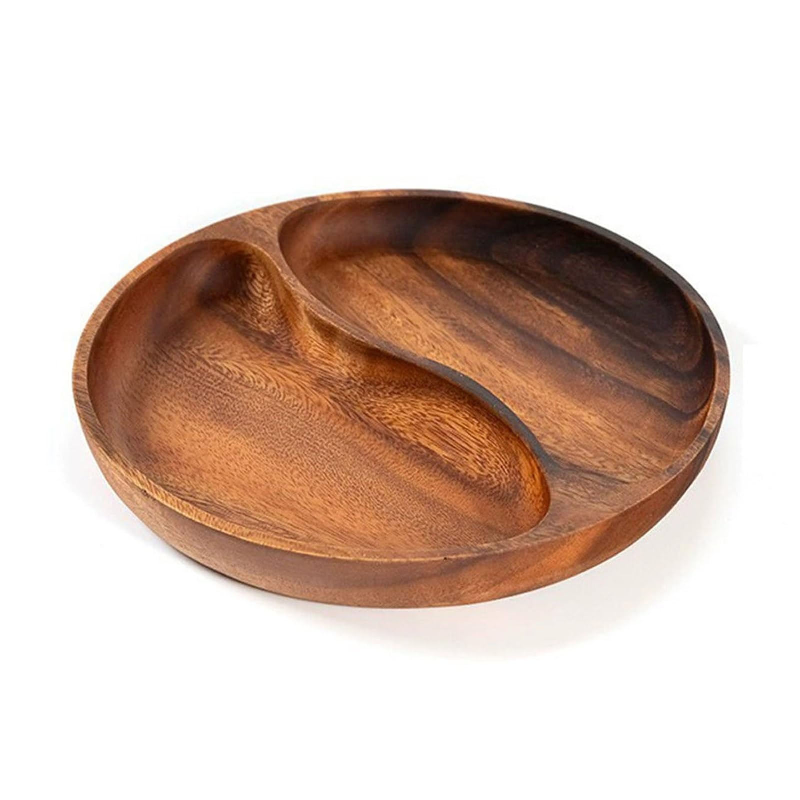 MICFENY Wood Divided Servings Tray Round Serving Dishes Dinner Platters Bread Fruit Dessert Plate Snacks Tray for Parties