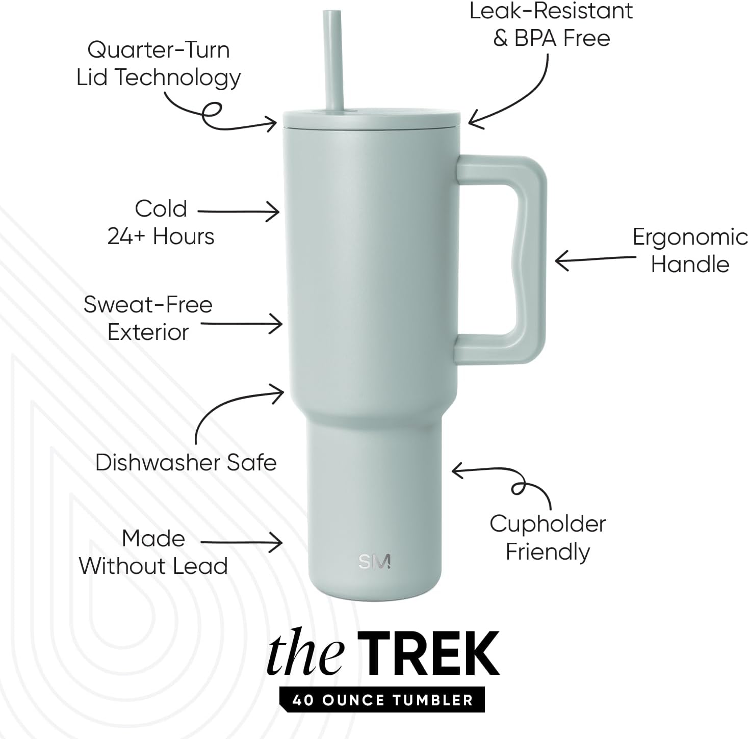 Simple Modern 40 oz Trek Tumbler with Handle and Straw Lid | Cup Holder Friendly Insulated Stainless Steel Travel Mug | Sea Glass Sage - Image 2