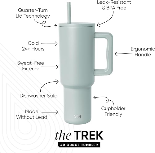 Miniatura 84 de Simple Modern Colección Trek Vaso de 40 fl oz con asa y tapa con popote, botella de agua reutilizable de acero inoxidable, aislada, de viaje, apta