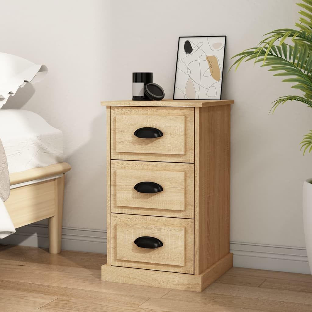 Nachttisch Sonoma-Eiche 39x39x67 cm, Holzwerkstoff Schlafzimmer Möbel, Beistelltisch mit 3 Schubladen, feuchtigkeitsbeständig für Bücher, Gläser, Notizblöcke