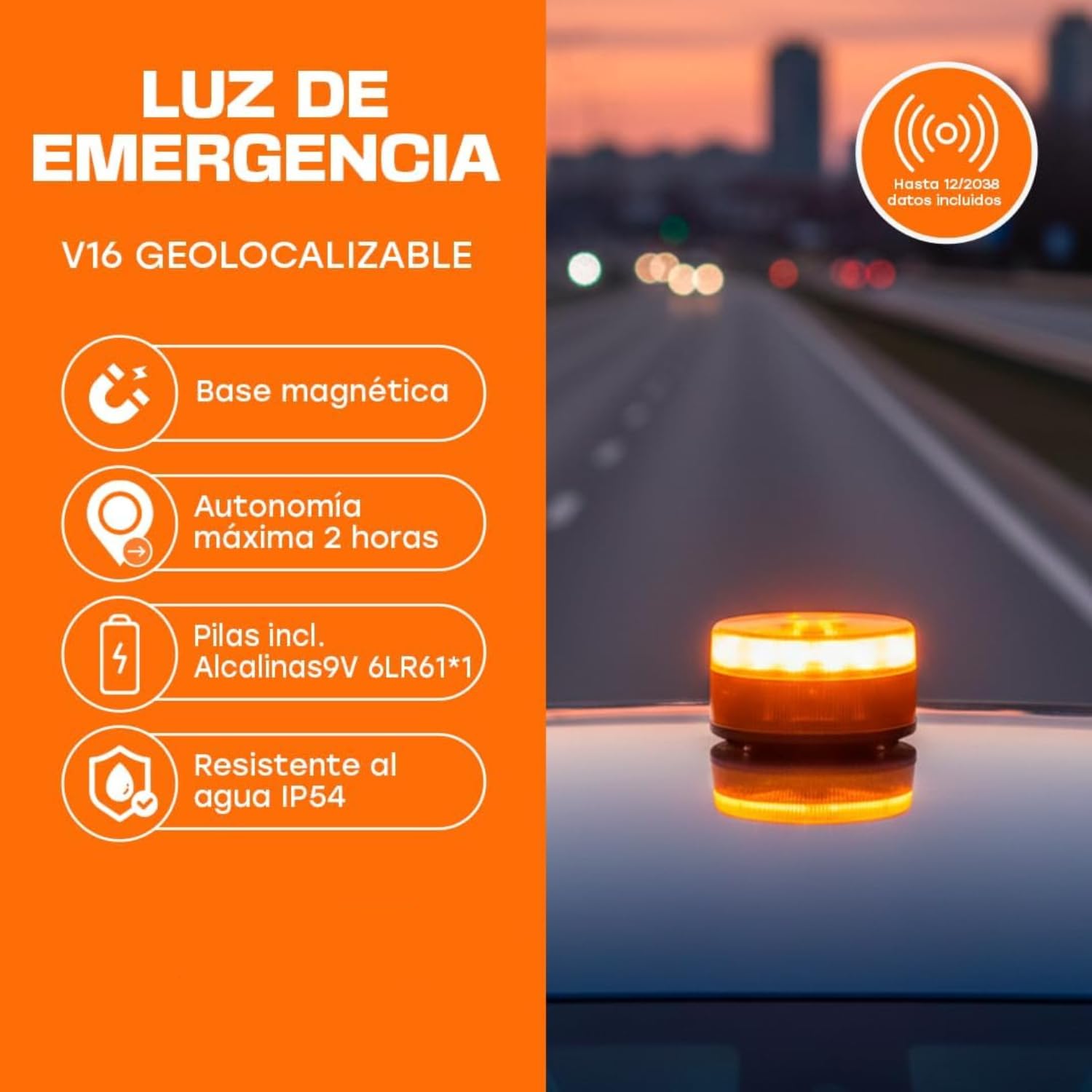 KROWN - Luz Emergencia G-LEKO BalizaV16 Homologada DGT con Geolocalización, Baliza Coche Conectada DGT 3.0, Datos Incluidos hasta 12/2038 (3, G-LEKO)