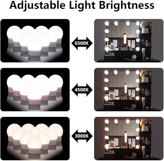 Black Vanity Desk with Lights, Vanity Makeup Desk with Cushioned Stool and Drawer Vanity Table Set with LED Mirror Dressing Table Makeup Vanity for Women, Girls