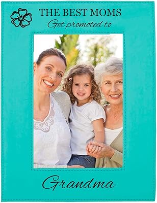 CustomGiftsNow The Best Moms Get Promoted to Grandma Teal Leatherette Wall Hanging/Tabletop 5x7 Landscape Vertical Picture Group Family New Grandchild Baby Photo Frame