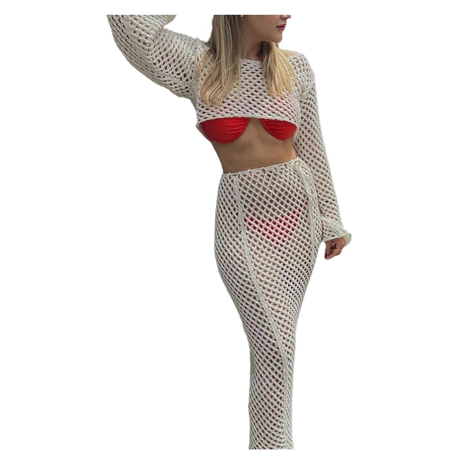 Paréo Ensemble Cache-Maillot Haut en Tricot à épaules dénudées et Jupe Longue for la Plage Piscine pour Piscine