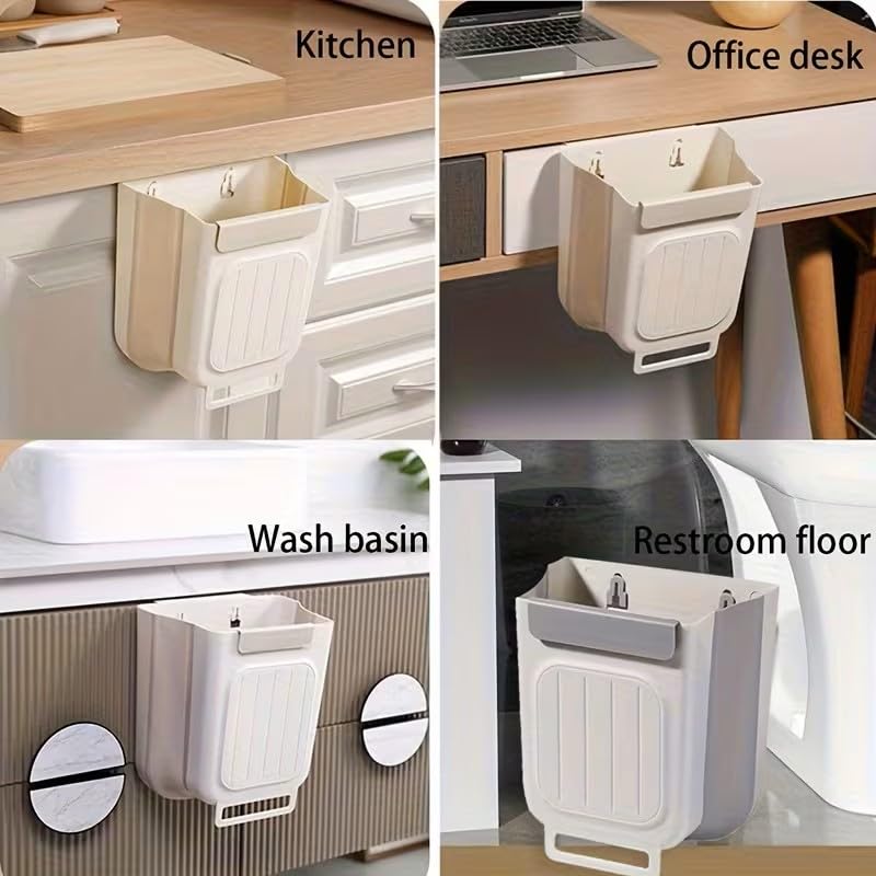 1pc Kitchen Foldable Trash Can, Household Cabinet Hanging Garbage Storage Bucket, Thickened Large Diameter Garbage Can, Kitchen Accessories, White thumbnail