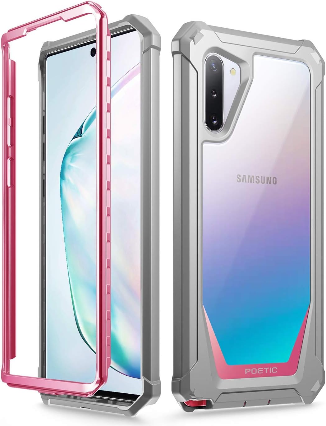 Galaxy Note 10 Rugged Clear Case, Poetic Full-Body Hybrid Bumper Cover, Support Wireless Charging, Without Built-in-Screen Protector, Guardian Series, Case for Samsung Galaxy Note 10, Pink
