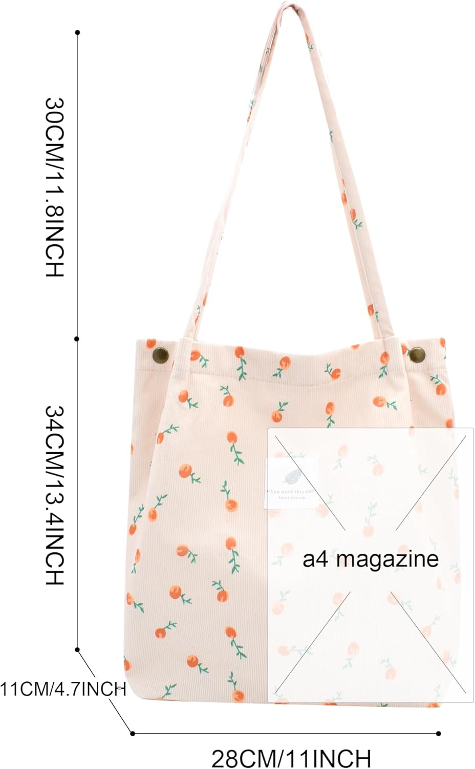 TeeYee Corduroy Tote Bag Casual Handbags Crossbady Bag Large Capacity Shopping Shoulder Bags Work Purses Travel Satchel | Shopper bag, Snap fastener, Multipocket, Multi-pattern design - Image 3