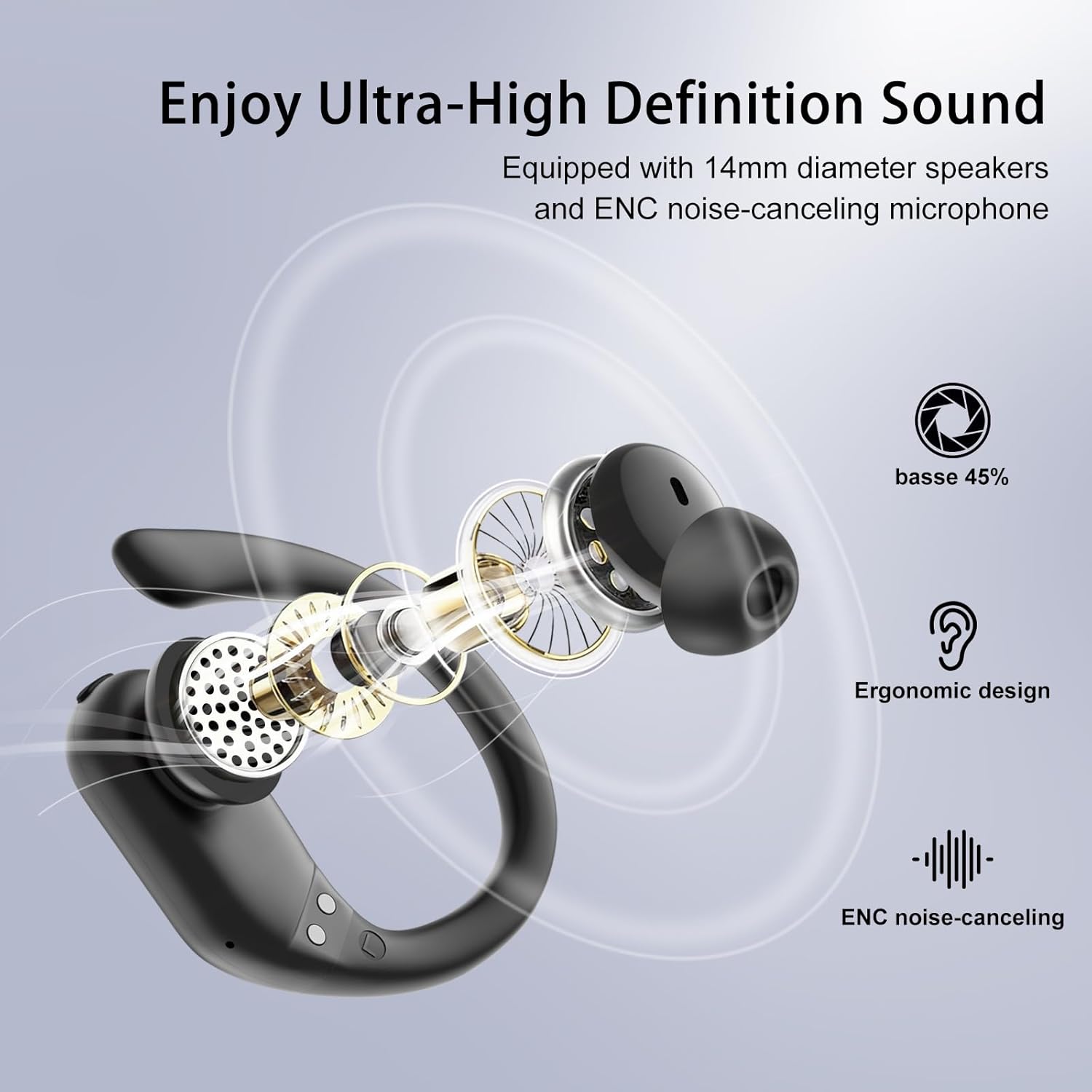 Auriculares Inalambricos Deportivos, Cascos Inalámbricos Bluetooth 5.4 HiFi Estéreo con 4 HD Mic, 50H Reproducción, IP7 Impermeable, Micrófono HD, Pantalla LED, Ideal para Gym Running Fitness – Negro 7