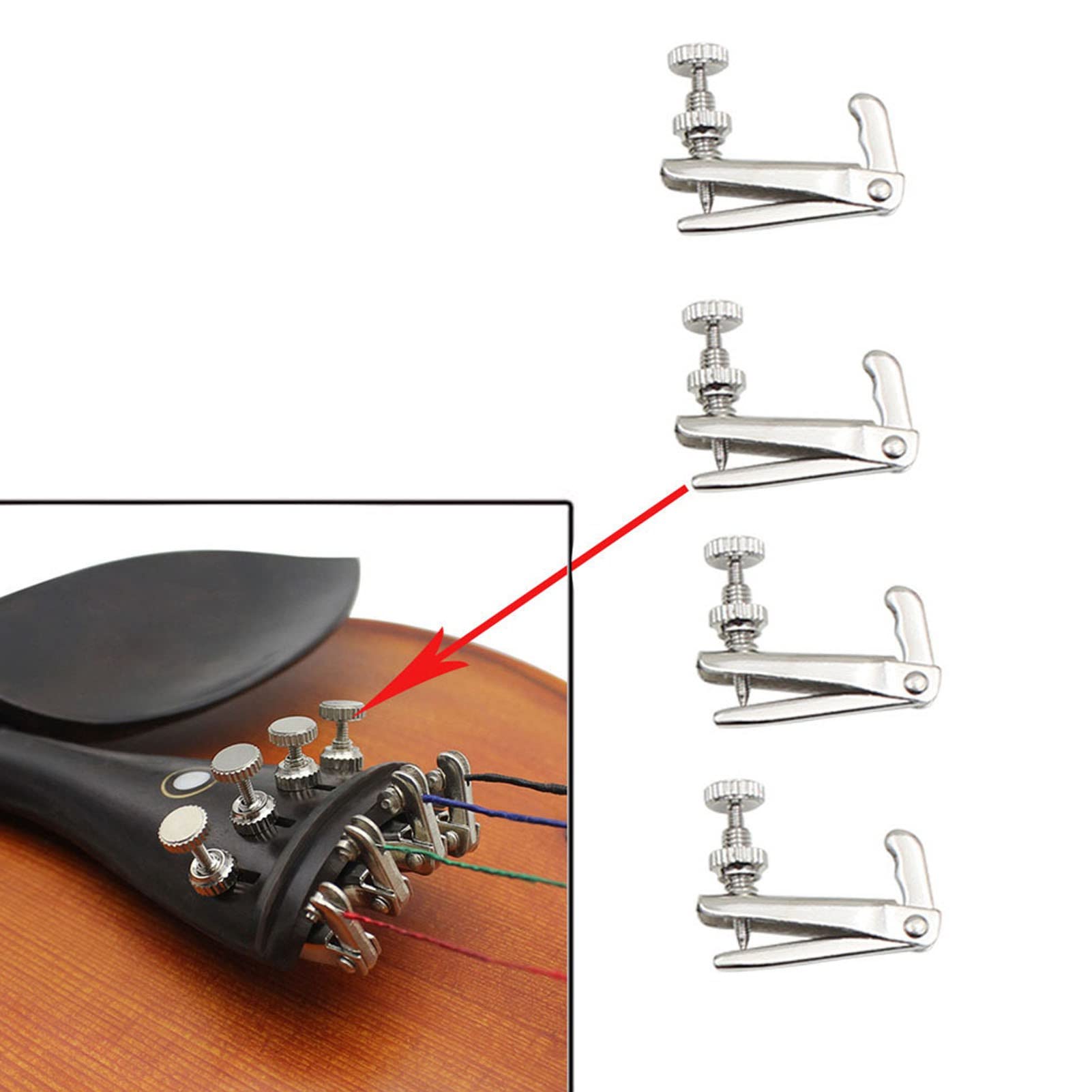 Violon Kit Accessoires 15 Pièces Ébène Noir (Cordier, Queue, Corde, Bouton, Accordeur, Mentonnière, Pont, Tuning Pegs, Fins)