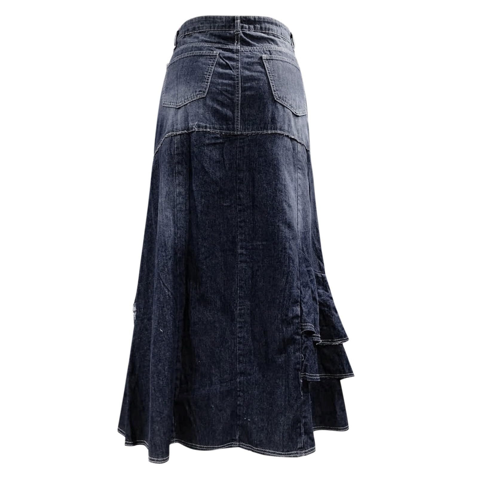 Falda Verano Mujer-Falda de Mezclilla de Cintura Alta Casual para Mujer Falda Larga de Mezclilla de Corte Ajustado