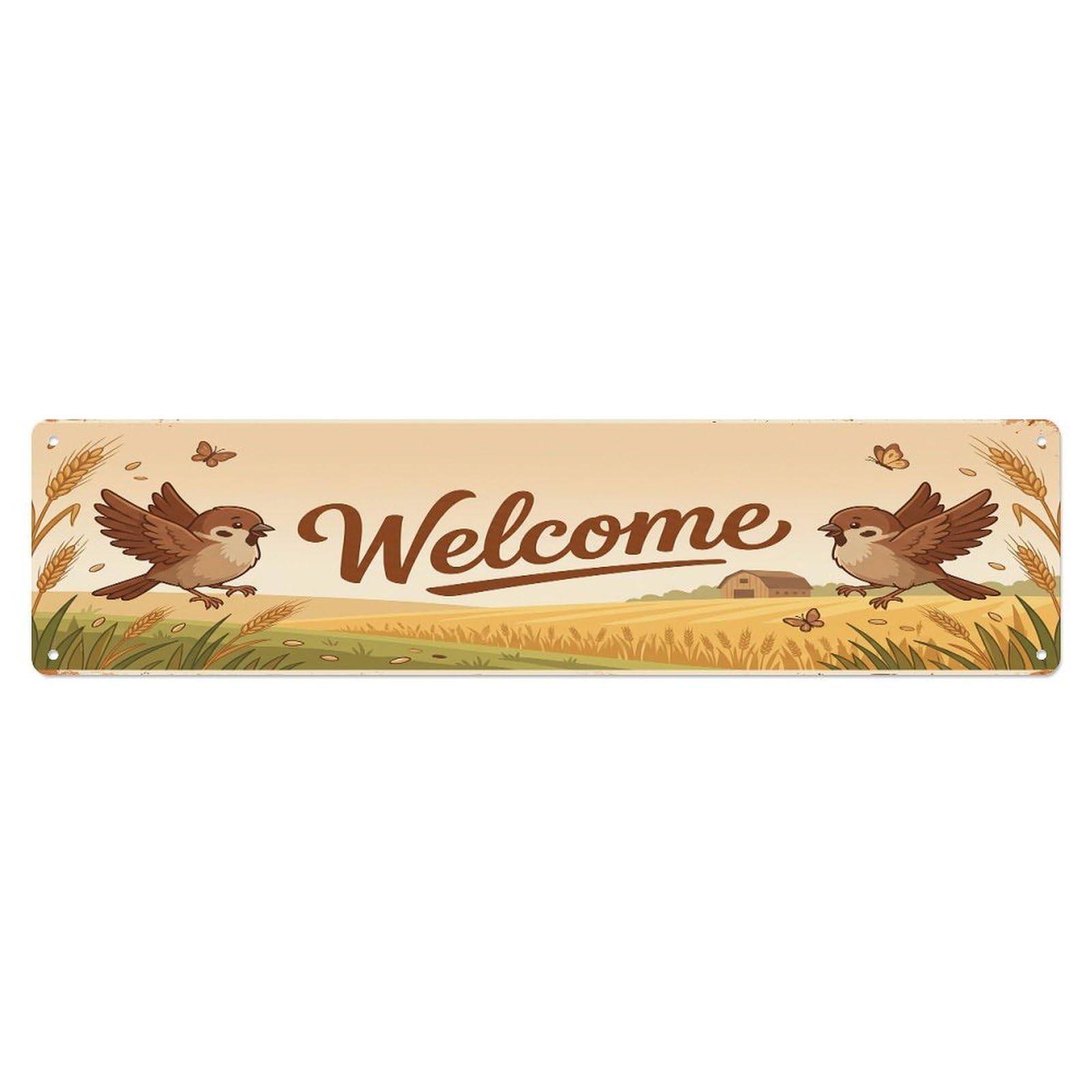Cxhjca 4X16inch(10X40cm) Vintage Welcome Sparrow Field Metal Tin Sign