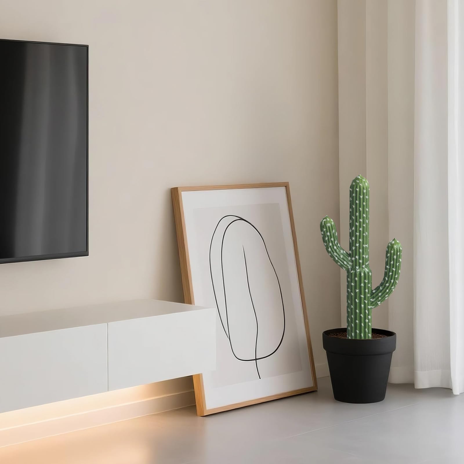 momoplant Pianta grassa artificiale di cactus, altezza 61 cm, finta pianta di cactus del deserto con fioriera nera, decorazione per casa, giardino, ufficio, pavimento
