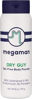Megaman Sweat Absorbing Body Powder - Dry Guy | Prevents Chafing & Odor | Groin, Body, Feet & More | Talc-Free, All Natural | 6 oz