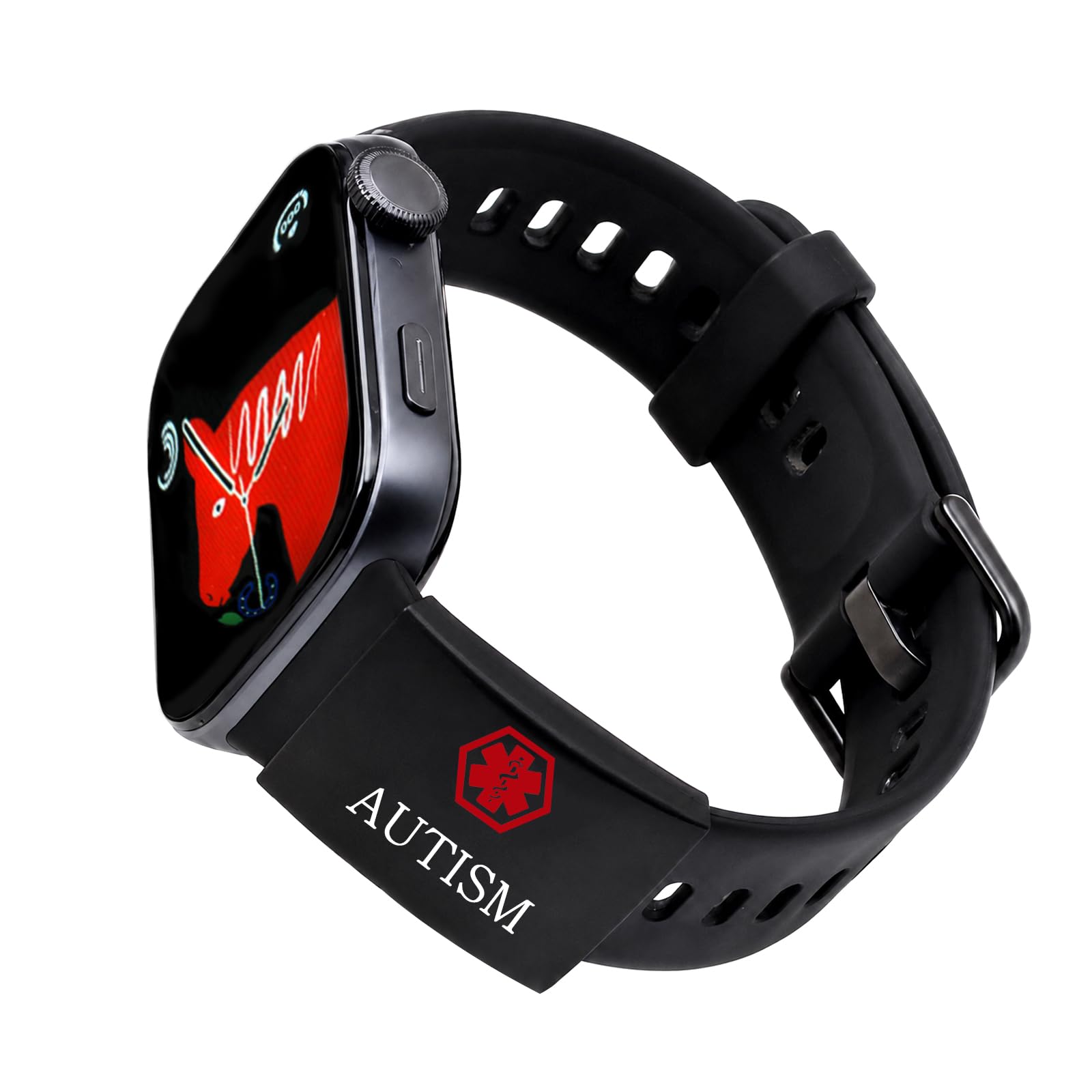 Tobestu Smartwatch Medical ID Plate, Personalized Emergency Information Watch Band Tag YA7129 (Black-Autism)