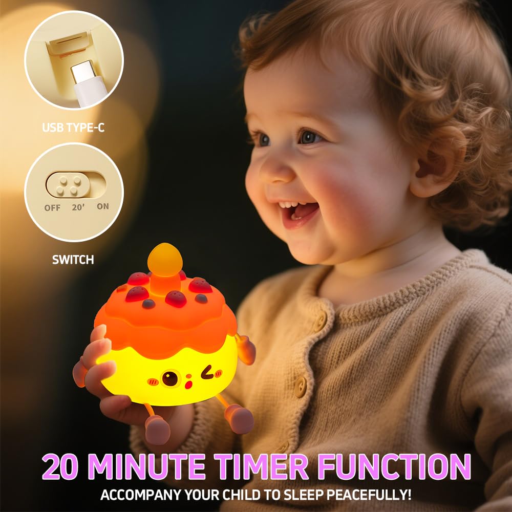 Cute Cake Night Light for Kids Squishy Silicone Cake LED Night Lamp - Image 2