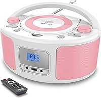 Vista 11 de Boombox de CD portátil con Bluetooth, radio FM, puerto USB, compatible con MP3-CD, entrada AUX, conector para auriculares, control remoto, estéreo