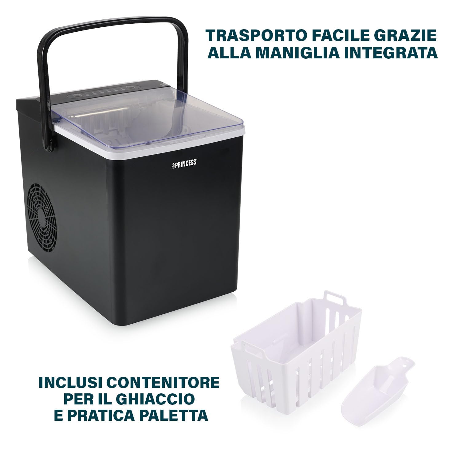 Princess Ice Maker XXL - Serbatoio da 1,75 L - 9 cubetti di ghiaccio in 6 minuti - Produce fino a 12 kg di cubetti di ghiaccio - 2 dimensioni di cubetti disponibili - Funzione di autopulizia - 239830