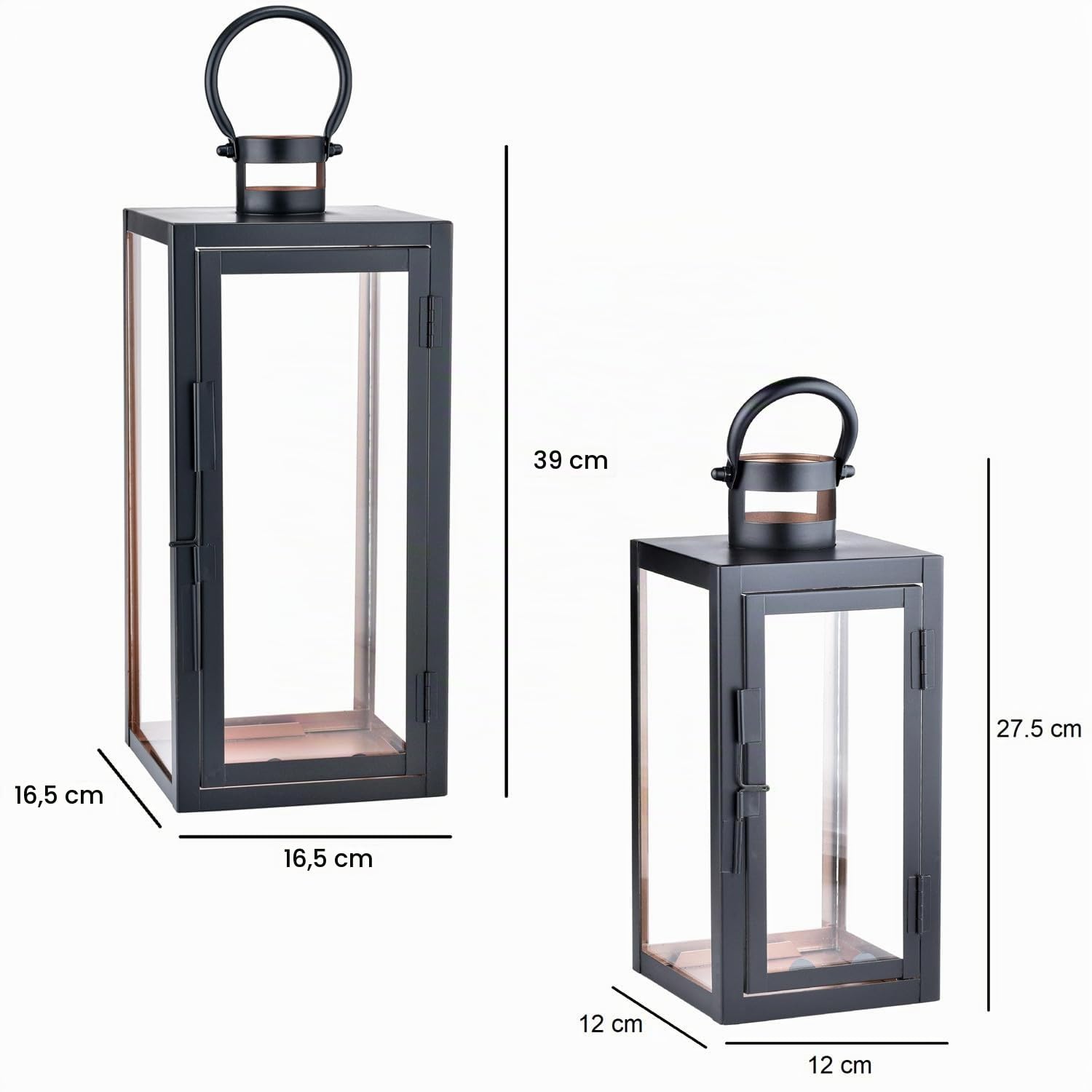 2er Set Moderne Laterne Marra aus Metall und Glas schwarz 39 cm Deko