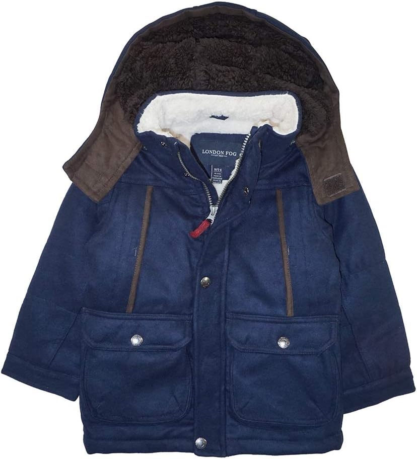 LONDON FOG Little Boys' Faux Wool Hooded Pea Coat