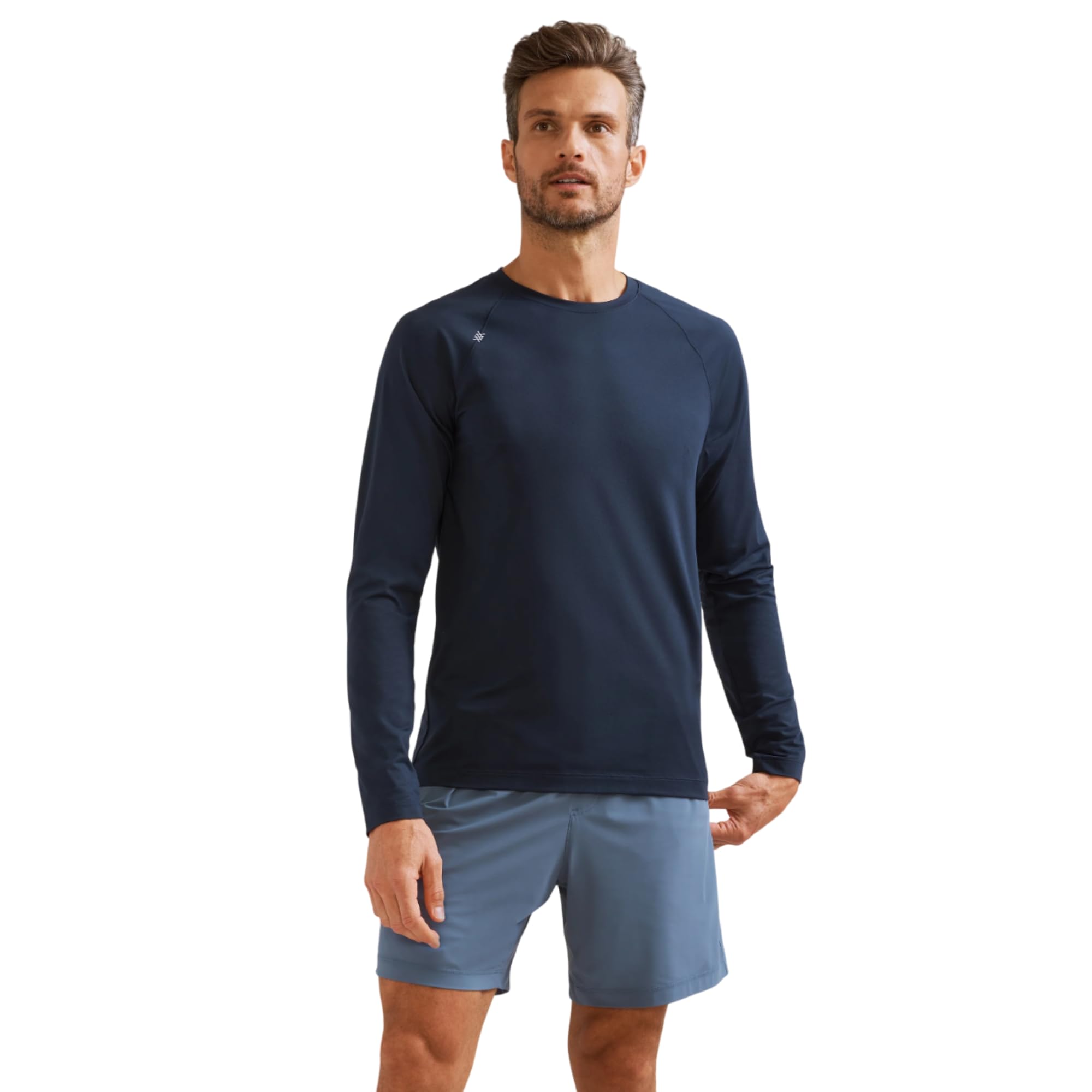 Rhone Men’s Reign Long Sleeve Workout Shirt – Moisture Wicking Gym Shirt, Lightweight Anti-Odor Athletic Shirt, UPF 50+, True Navy, Large