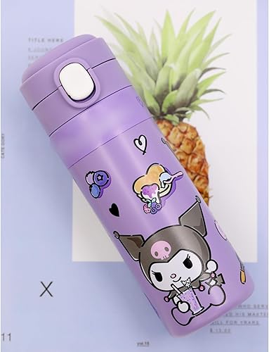 Miniatura 3 de JieJiefa Botella de agua Kawaii de dibujos animados de 14.2 fl oz para viajes y hogar, botellas de agua aisladas de anime Little Evil de 14 onzas,