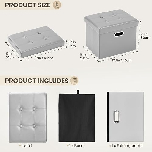 Miniatura 29 de COSYLAND - Reposapiés u otomano con almacenamiento plegable de piel, con agujero para agarrar, para habitación, tamaño pequeño, rectangular, 17 x 15