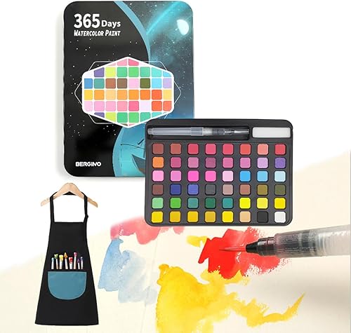 Miniatura 2 de Juego de pintura de acuarela para niños, 48 colores, juego de fiesta de pintura que incluye pinturas de acuarela, pincel, delantal (48 colores A)