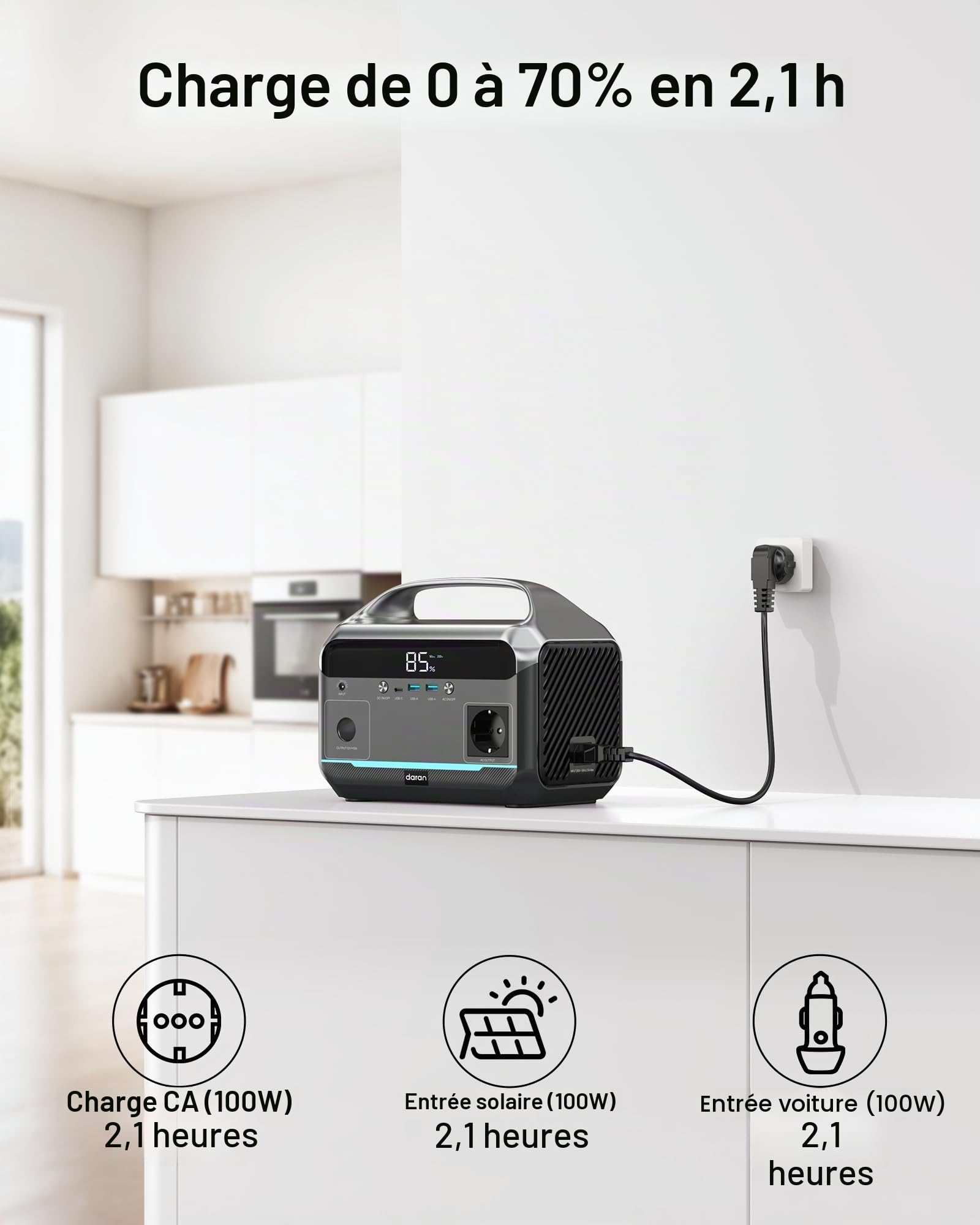 Station d'alimentation portable 350 W, batterie LiFePO4 288 Wh, générateur solaire avec 1 prises CA de 350 W (pointe de 700 W), charge rapide en 2,2 heures, stockage d'énergie mobile pour le camping
