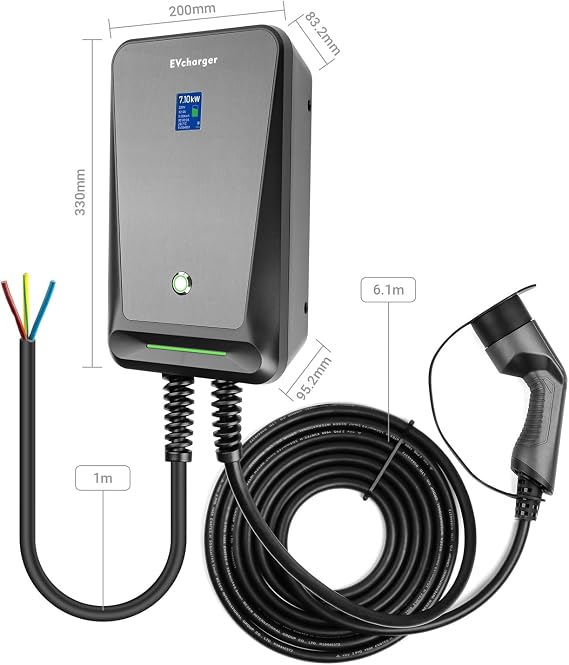 電気自動車用ポータブル EV 充電器 タイプ 2 APP コントロール 32A 1 フェーズ EVSE ウォールボックス 7KW 電気自動車充電ステーション 6.1M ケーブル IEC 62196-2APP Control