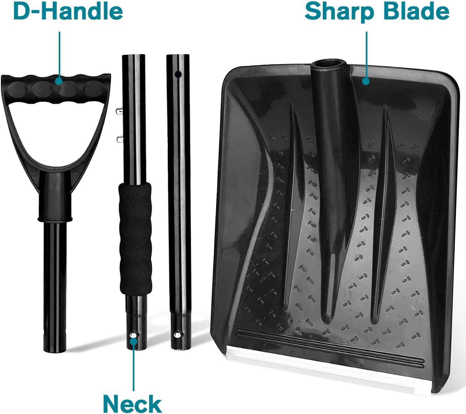 Snow Shovel for Car Driveway, Portable Shovel for Snow Removal, 4 in 1 Survival Shovel with Aluminum Handle and Wide Ice Scrape, Lightweight Sport Utility Detachable Shovel for Driveway, Camping