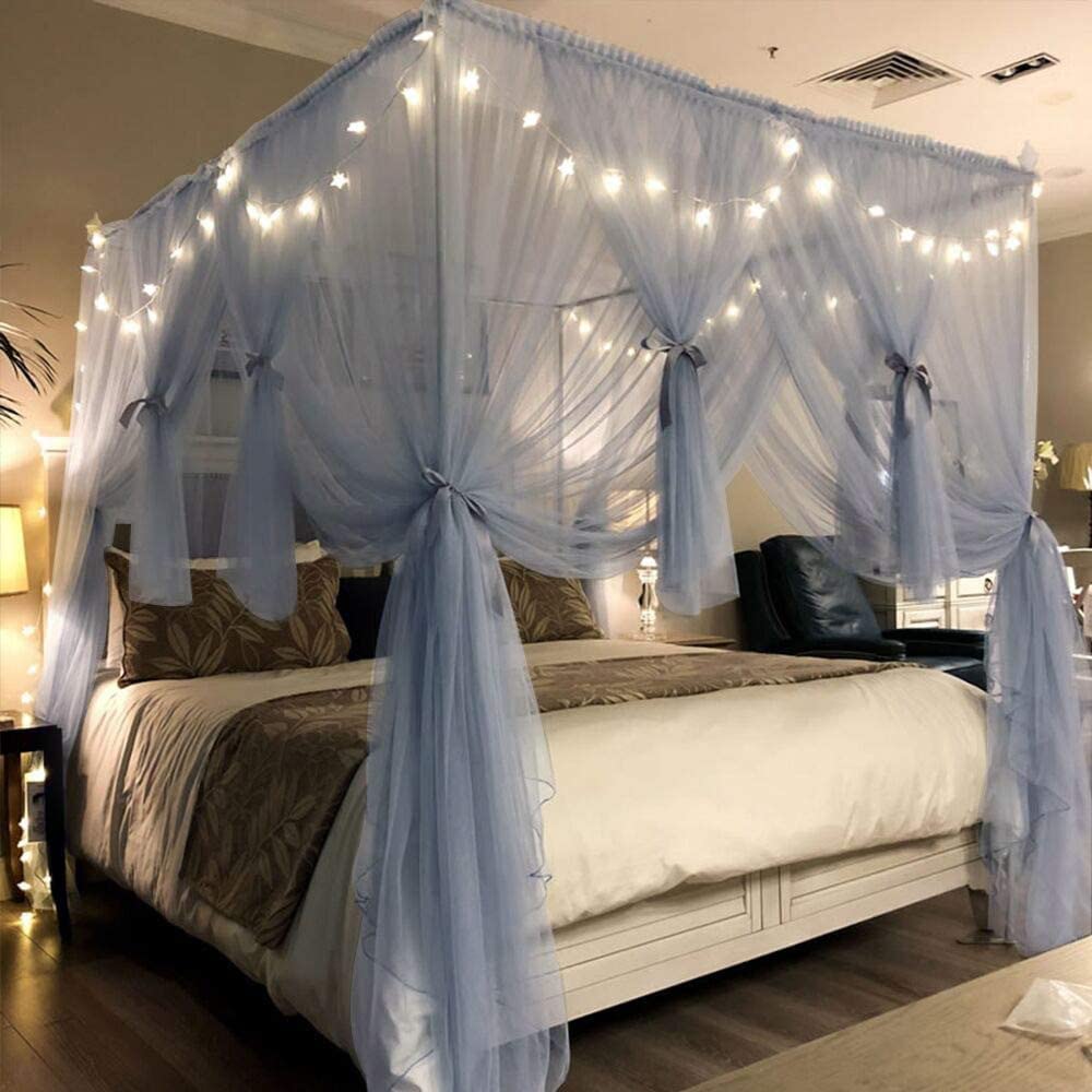 Lussuosa tenda a baldacchino grigia a 4 angoli, 2 x 2,2 x 2 m, elegante zanzariera per letti dei bambini, decorazione per camera da letto, aggiunge privacy e stile