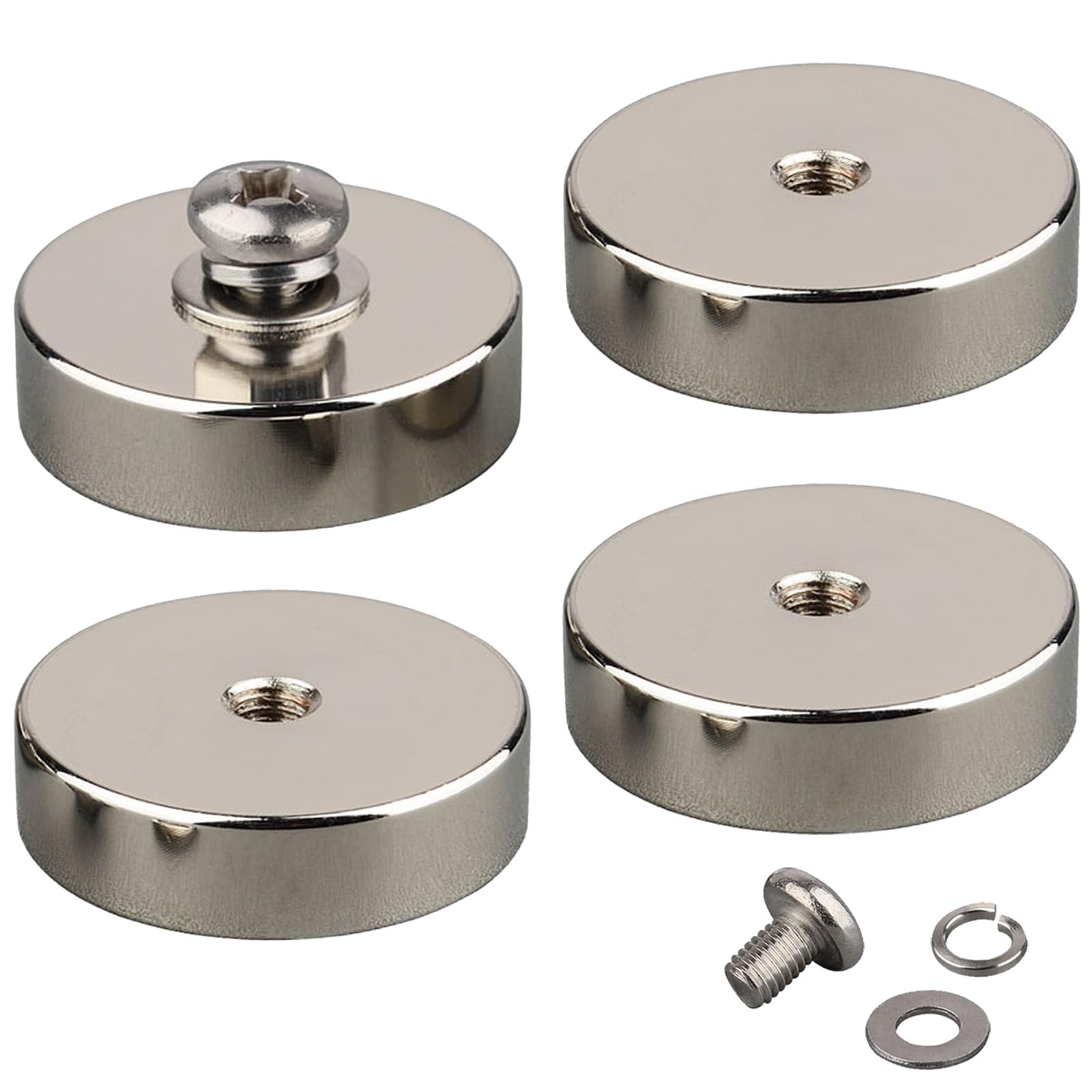 ULIBERMAGNET 120lb 4Pack Strong Neodymium Round Magnet with M8 Female Thread, Powerful Magnetic Removable Mounting for Lighting,Tools, Equipment with Bolt