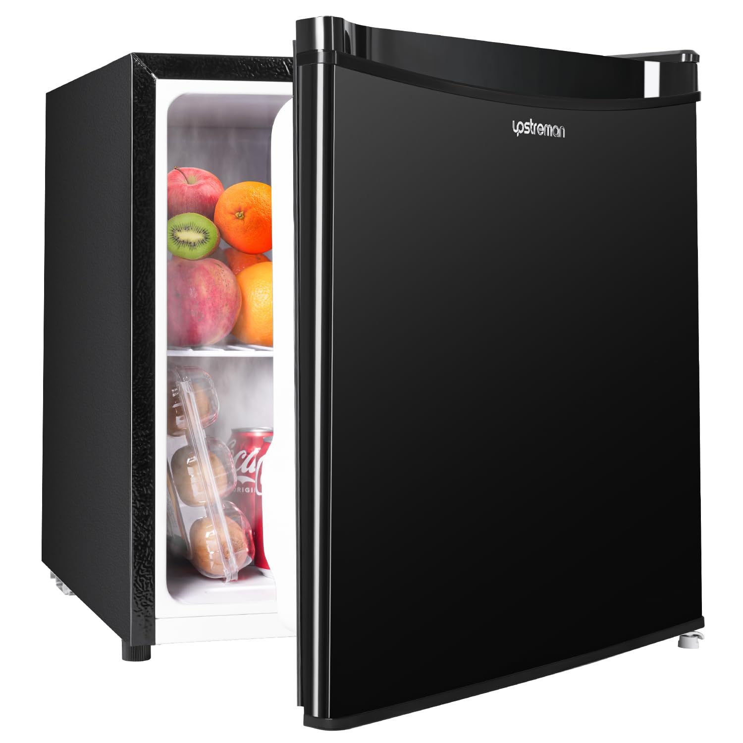 Upstreman Mini Fridge 46L, Table Top Fridge, Adjustable Thermostat, Energy Saving, Low Noise, Single Door Compact Refrigerator for Dorm, Compact Wine&Beers Cooling, Black