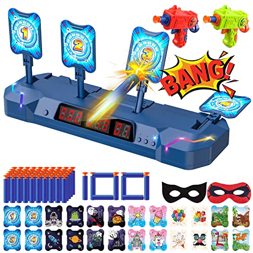 ONLYFUN Cible Nerf Cible Electronique avec 100 Fléchettes en Mousse 24 Cartes Cibles 2 Pistolets 2 Masques pour Les Yeux 2 Supports de Balle Automatique de la Cible Numérique Cadeau Garçon 10-12 Ans Cover
