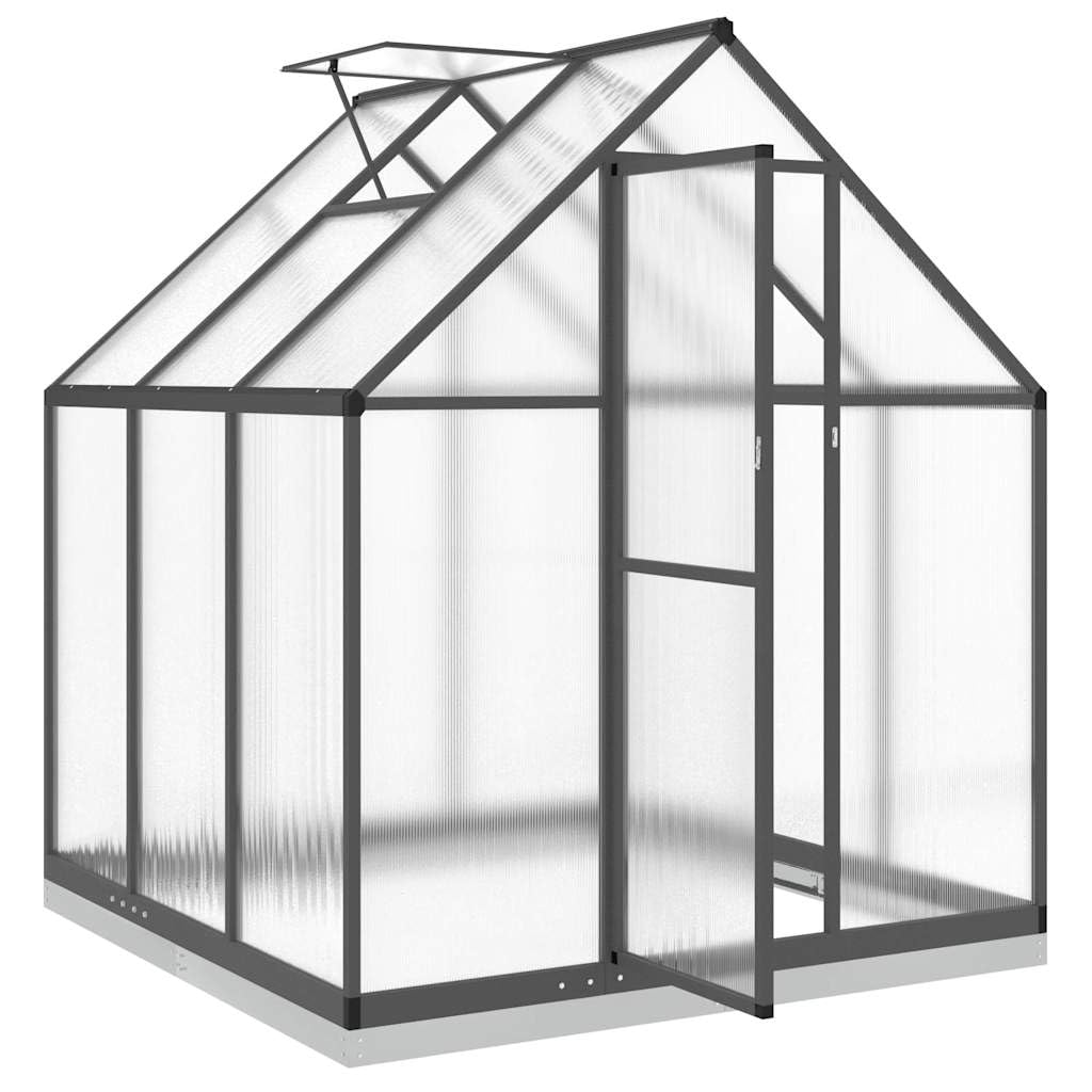 Szklarnia z ramą fundamentową, antracytowa, aluminiowa, 169 x 169 x 202 cm, odporna na promieniowanie UV, z oknem wentylacyjnym i drzwiami skrzydłowymi, do ogrodu, na balkon, taras, odporna na