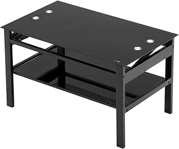 昇降ガラステーブル リフトアップテーブル 昇降式デスク 棚付き 幅90cm 木製 収納 高さ調節