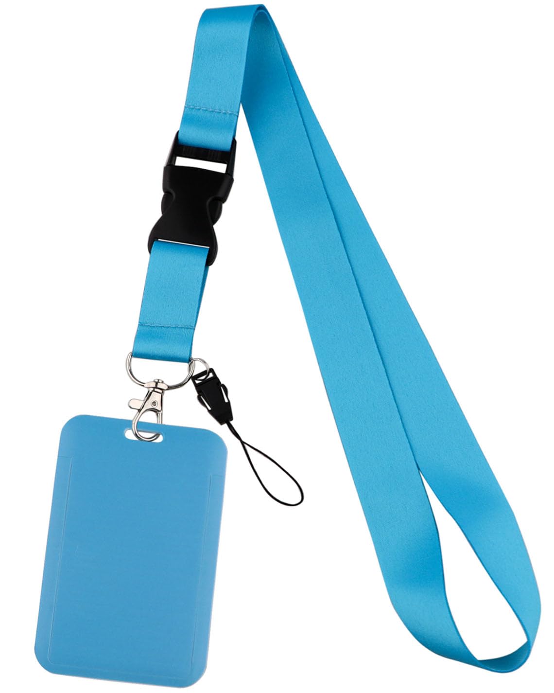 Sky Blue Lanyard Set for Neck with Clip for Keys with Card Holder for ID Badges Name Pass Card with Removable Buckle
