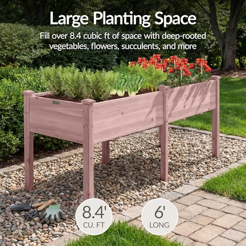 Image of Best Choice Products 72x24x30in Raised Garden Bed, Elevated Wood Planter Box Stand for Backyard, Patio, Balcony w /Divider Panel, 6 Legs, 300lb Capacity - Pink