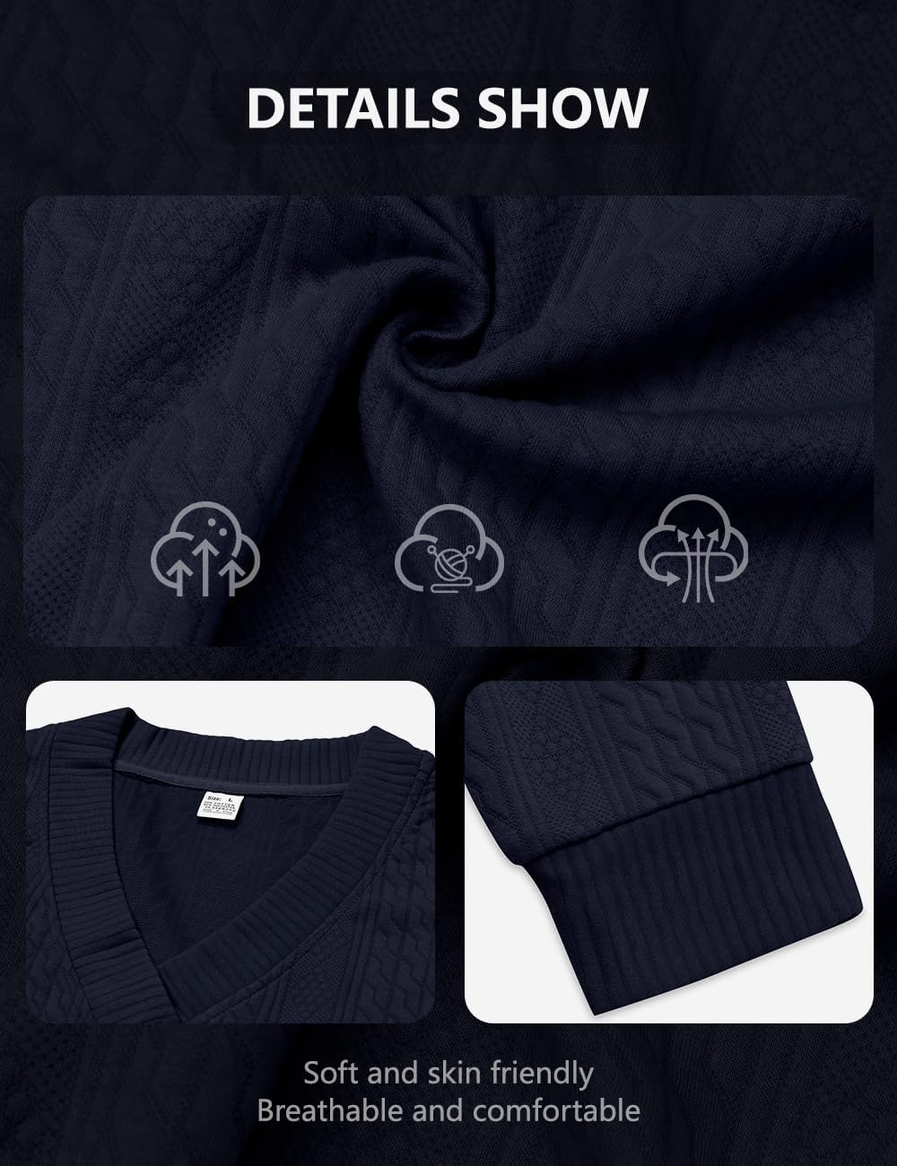 Mens Casual Sweaters Textured Pullover V Neck Sweater Pullover Long Sleeve Lightweight Sweaters Sweatshirts Top - Image 6